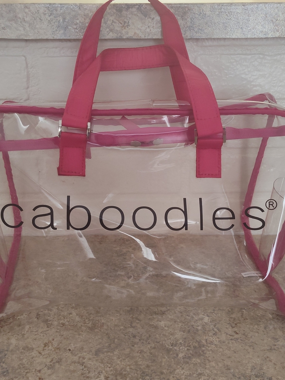 Caboodles Clear Tote with Pink Trim and Handles